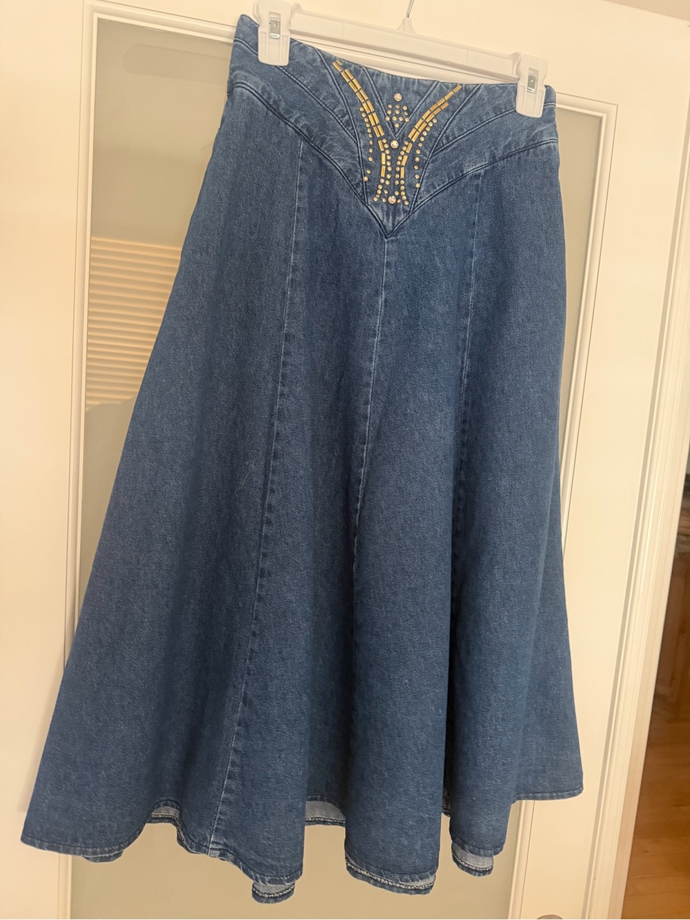 Vintage 80s/90s City Girl Sport Studded Western Denim Prairie Maxi Skirt, S - Picture 2 of 10